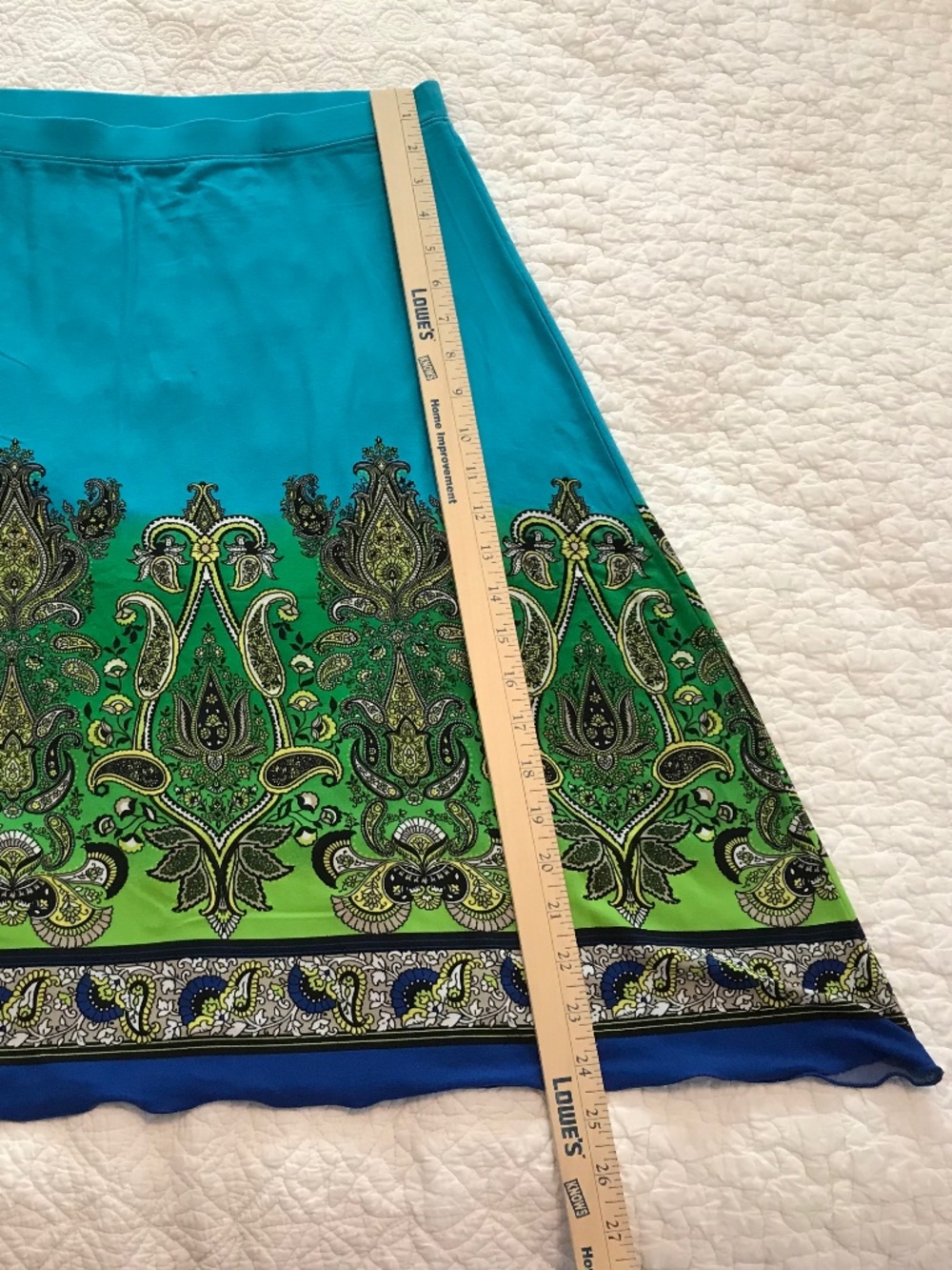 Lightweight & flowy Versona midi skirt in turquoise blue & green paisley (S) - Picture 7 of 16